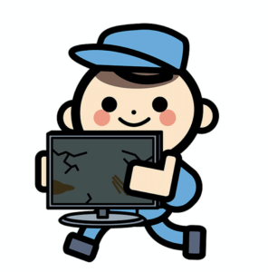 壊れたPCを持つ作業員