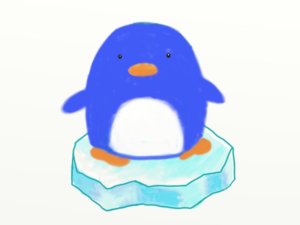 氷の上の青ペンギン