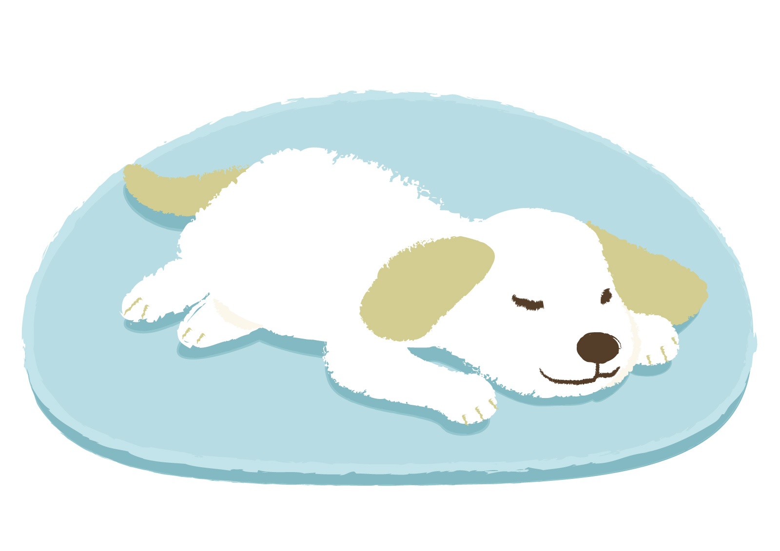 水色マットの上の犬