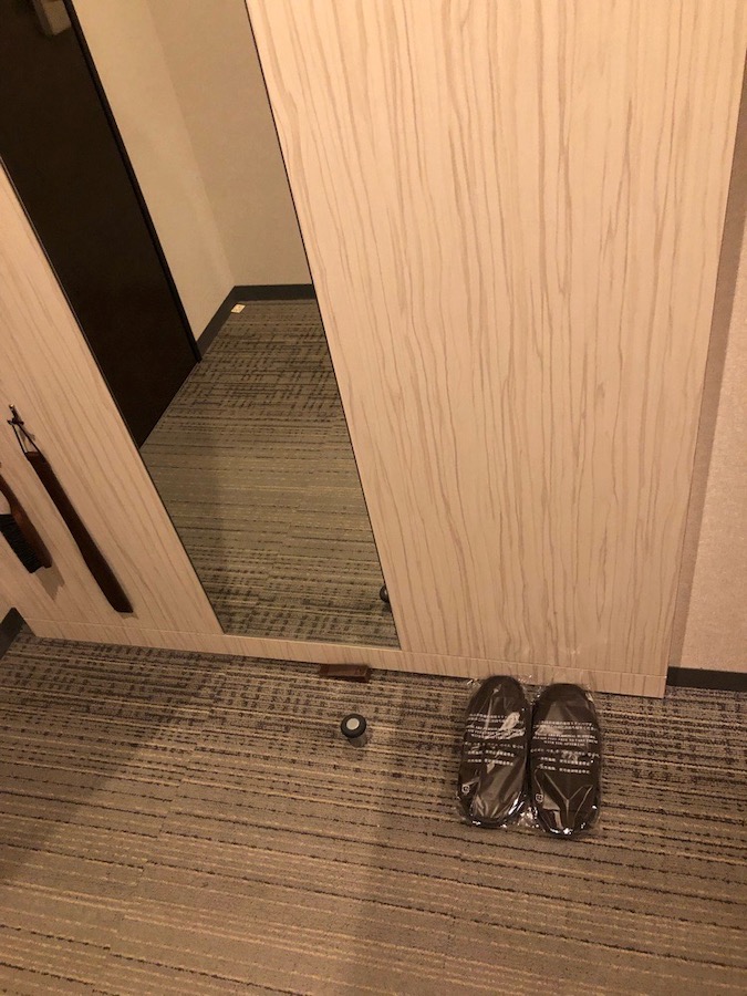 姿見と使い捨てスリッパ